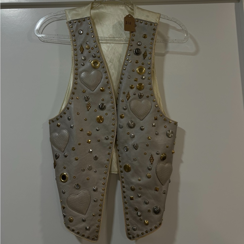Studded Cream Vest with Heart Accents